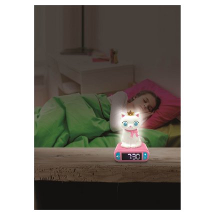 Budík s nočním 3D světlem Kočička