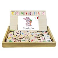 English-Italian Wooden Word School Bio Toys